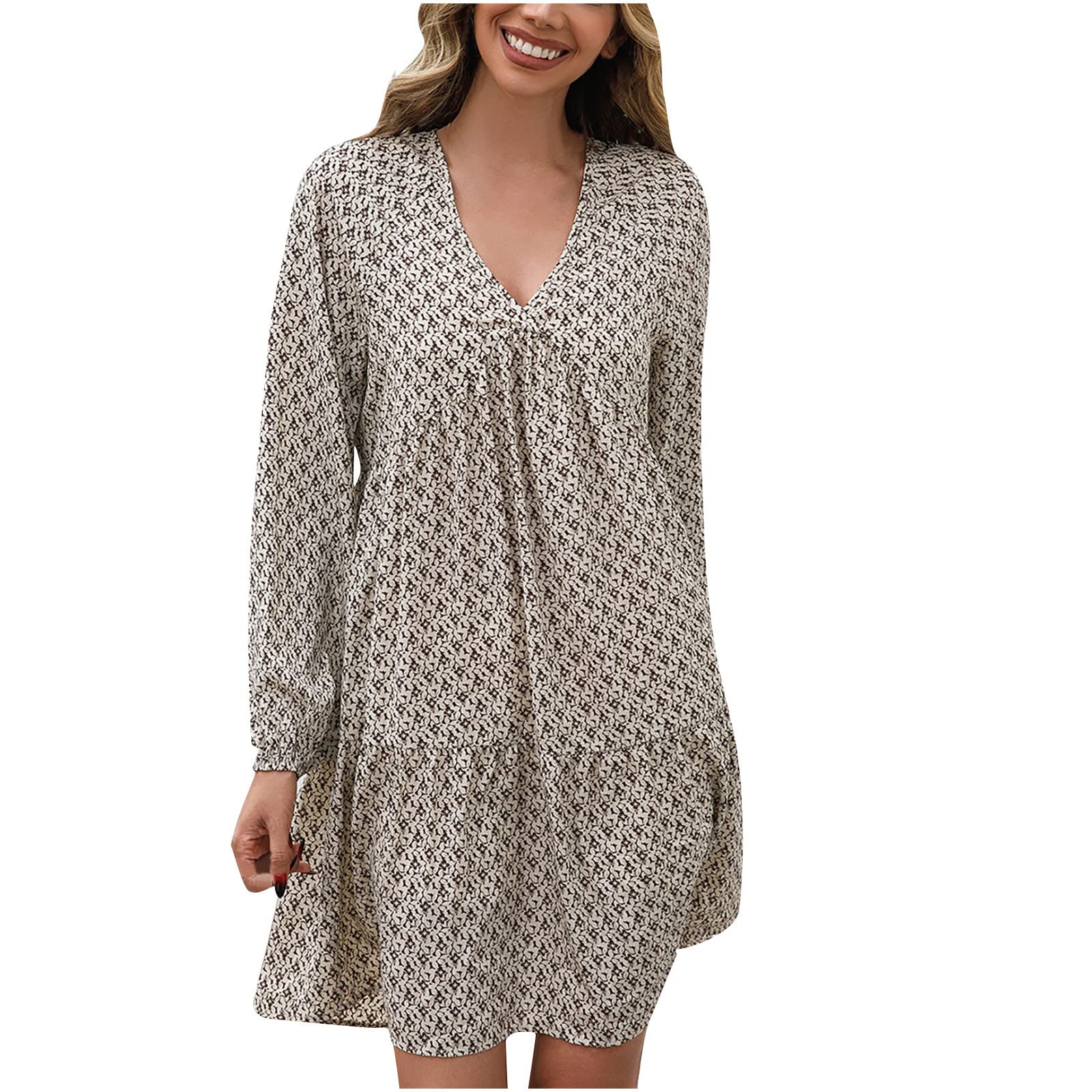 Floral Spring Dress for Women - Mini Swing A-Line V-Neck Long Sleeve Wrap Dress | Flowy Petite Vacation Dress for Beach, Party & Casual Wear