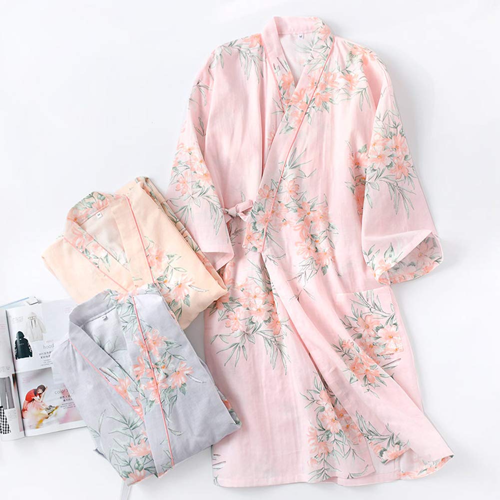 Japanese Women's Floral Kimono Robe - Soft Cotton Pajama Dress for Lounge, Sleepwear & Spa Relaxation