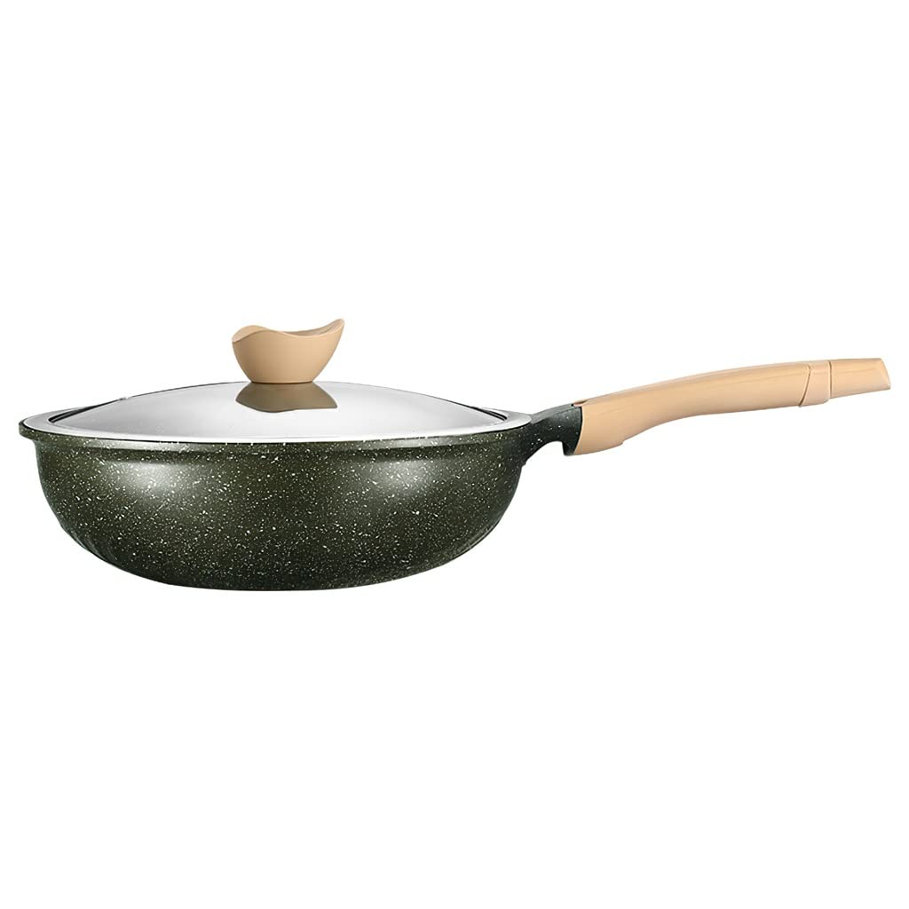 **QWZYP 28cm Non-Stick Frying Pan with Glass Lid - Aluminum Alloy Handle, Induction Compatible, Universal Skillet for Gas & Electric Stoves - Perfect for Pancakes, Stir-Fry & Sauces**