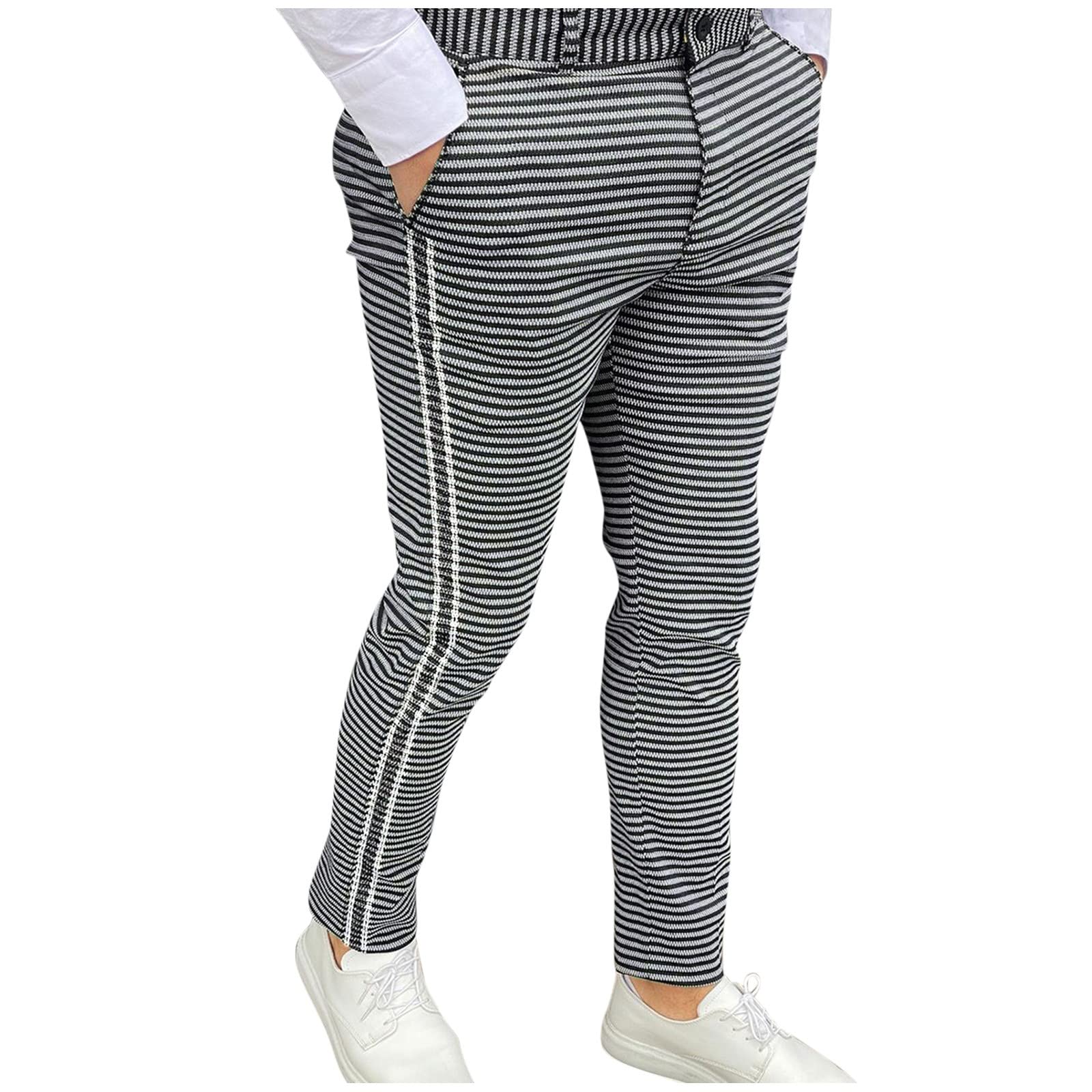 Men's Slim Fit Stretch Dress Pants - Solid Color & Plaid Tapered Trousers for Office Work | Comfortable Business Casual & Formal Wear