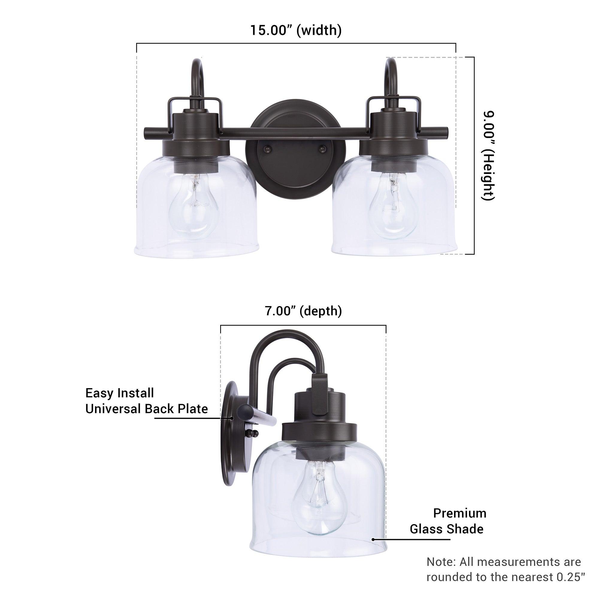 Brighton 2-Light Dark Bronze Dimmable Bathroom Vanity Light Fixture - Perfect for Modern Bathroom Makeovers & Spa-Like Ambience