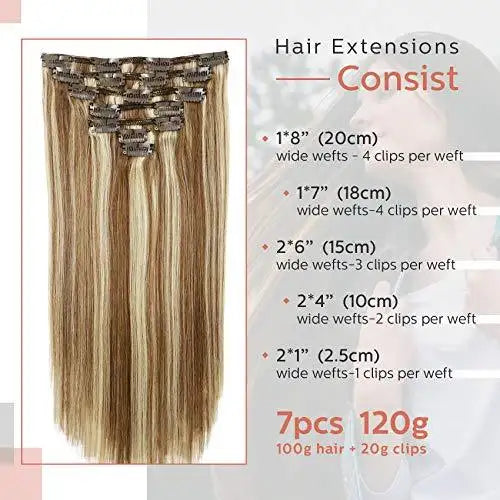 Premium 9A Brazilian Clip-In Human Hair Extensions - 7pcs Double Weft for Instant Volume & Length | Perfect for Weddings, Parties & Everyday Styling