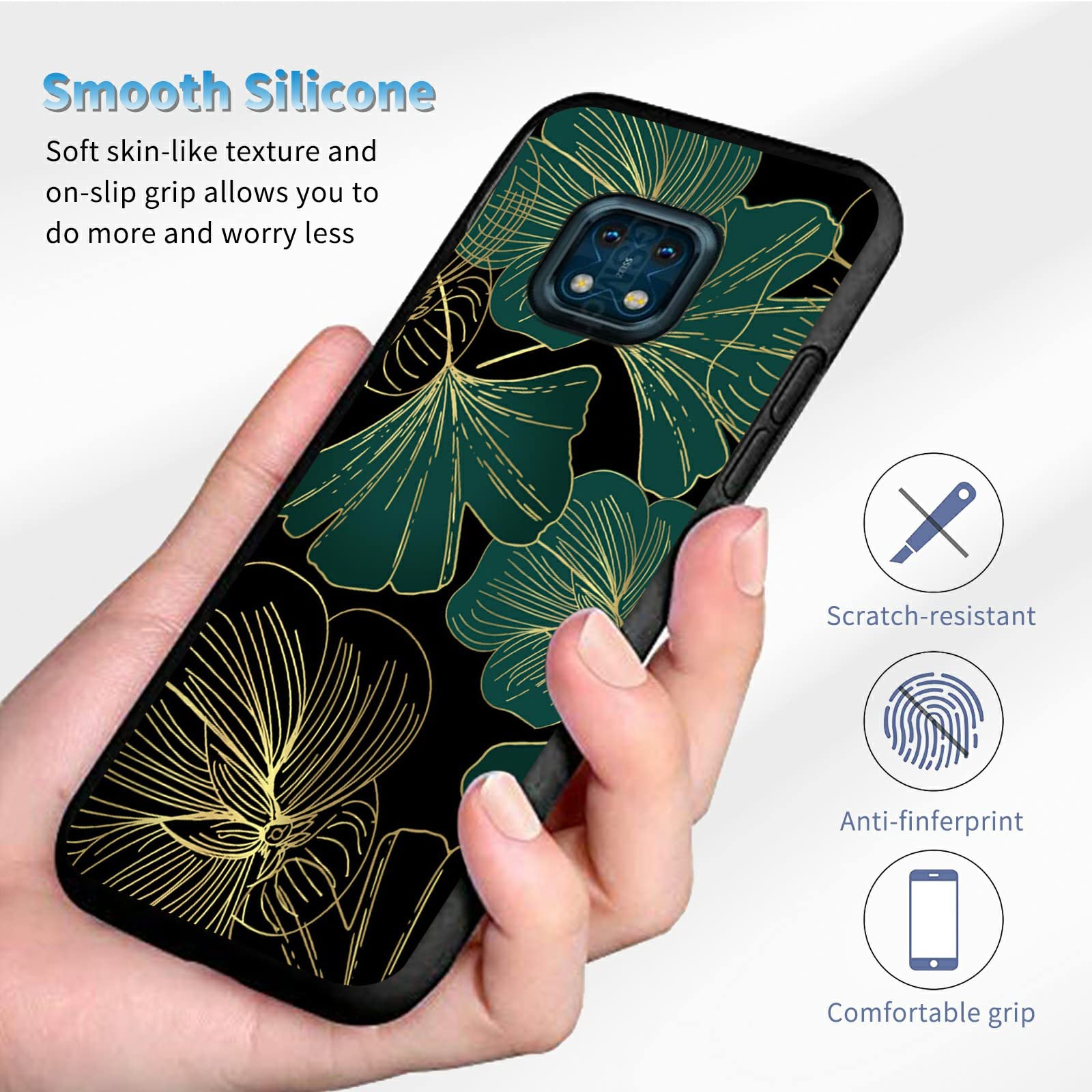 Premium Slim TPU Bumper Phone Case for Nokia XR 20 - Soft Rubber Silicone Cover with Artistic Leaf Pattern Design | Perfect for Everyday Protection & Style