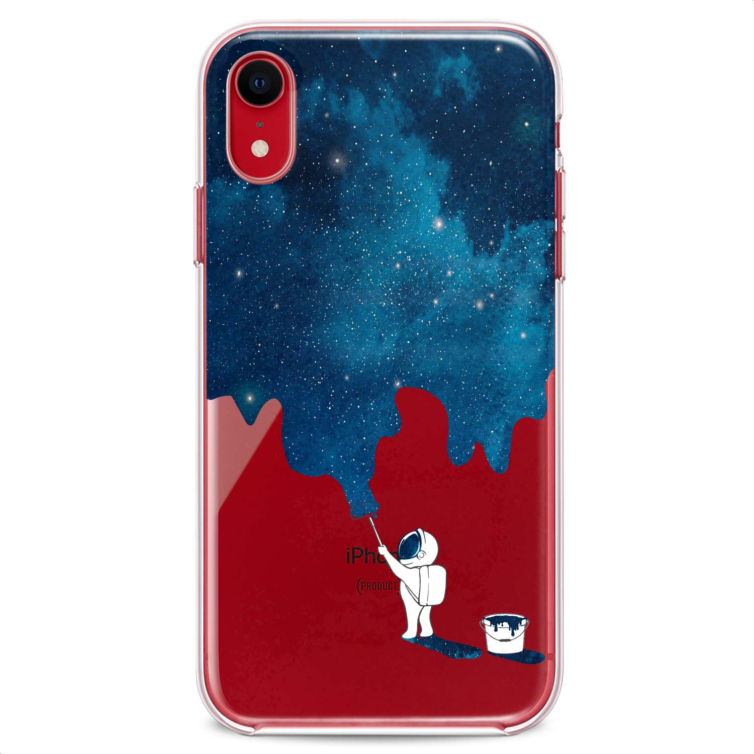 Premium Clear TPU Phone Case for iPhone 16/15/14/13/12/11 Pro Max/Plus/Mini/Xs/Xr/X/8/7/6/5/SE - Slim Flexible Silicone Protective Cover with Cute Kawaii Space Design & Funny Blue Paint Pattern | Perfect for Women, Teens & Everyday Use