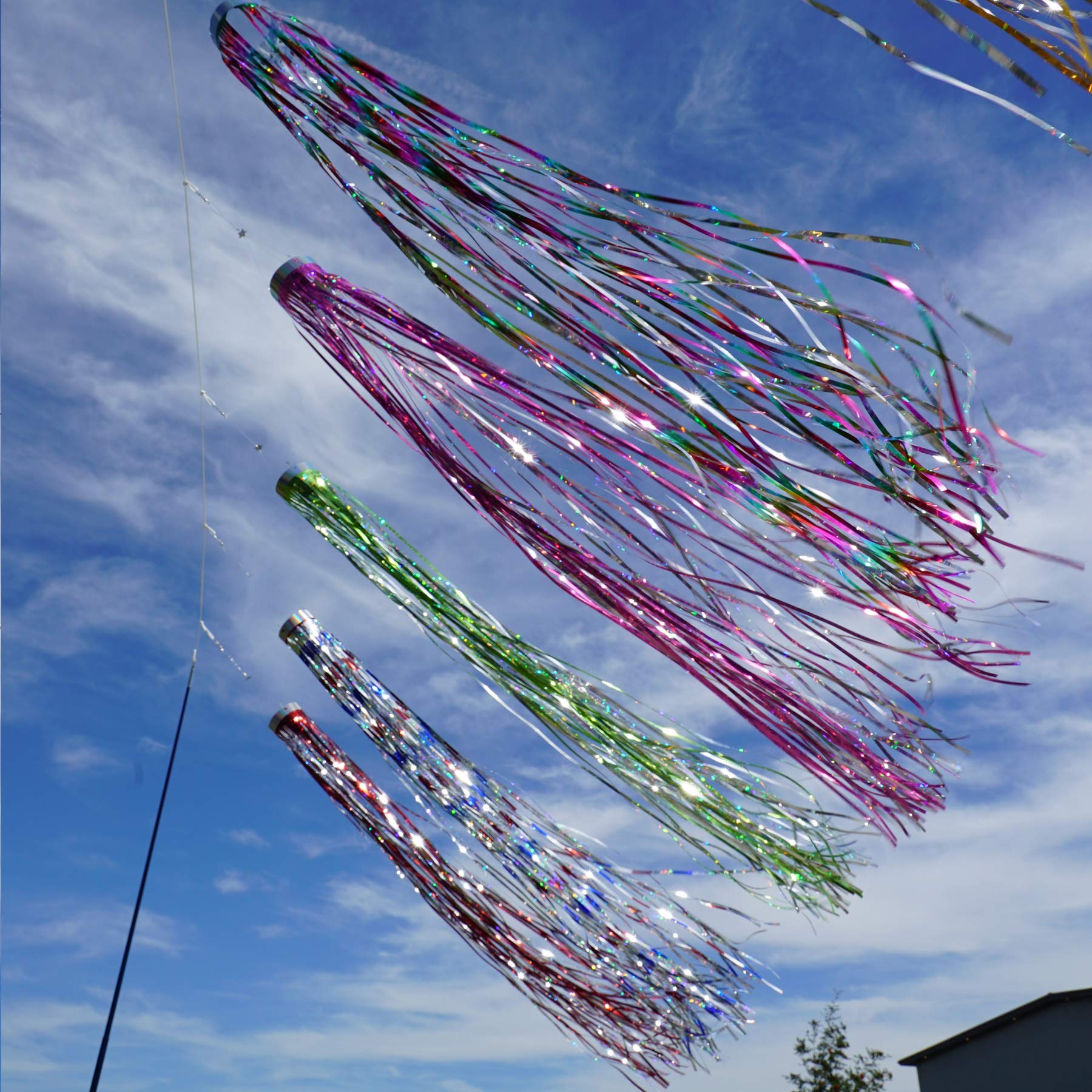 In the Breeze 9051 Red Holographic Mylar Windsock - Durable Outdoor Decoration for Garden, Patio, Boat Dock & Pool Party Decorations