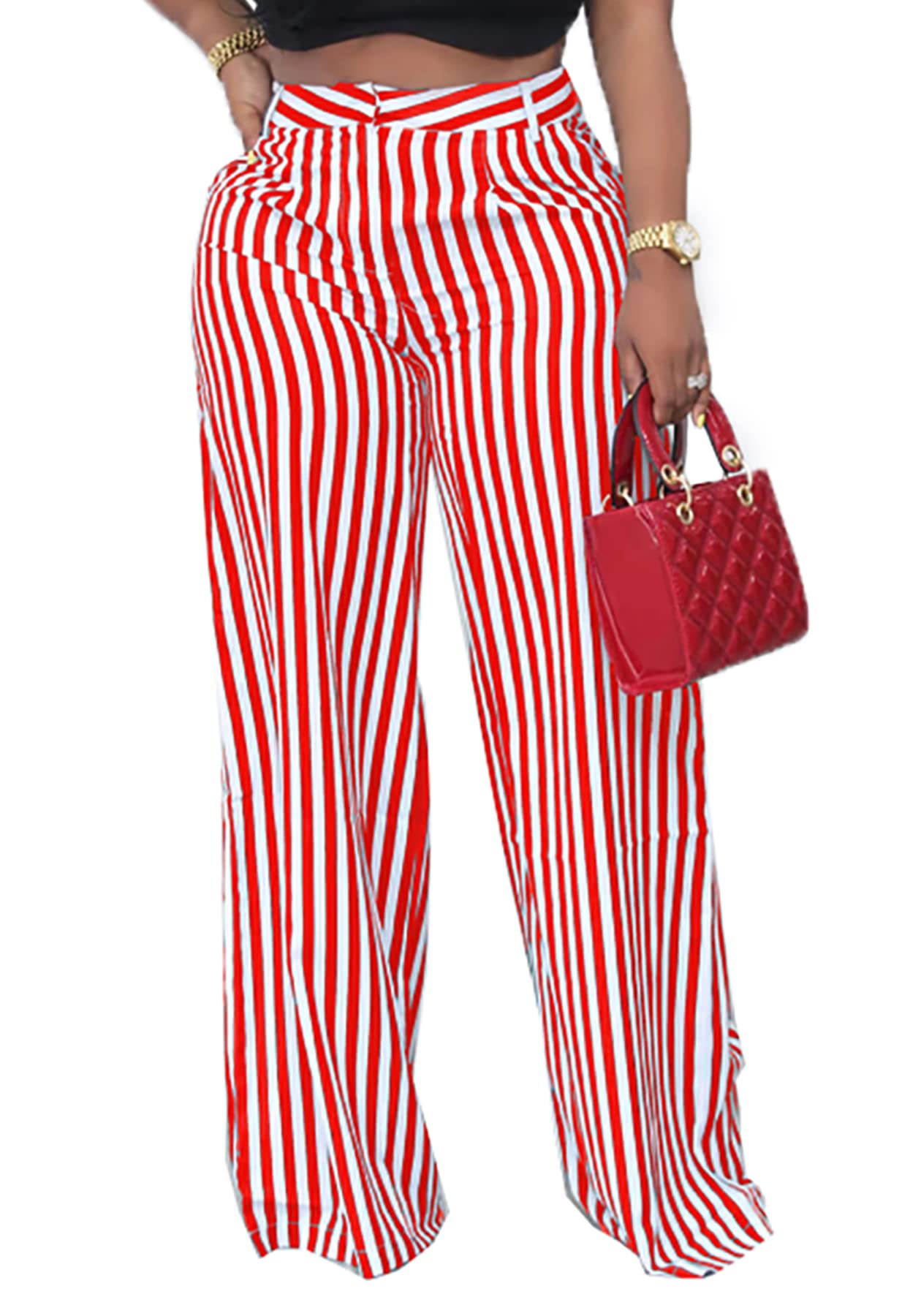 Tcremisa Women's Striped Wide Leg Palazzo Pants - High Waisted Lounge Trousers for Casual Wear & Comfort | Perfect for Office, Travel & Relaxation at Home