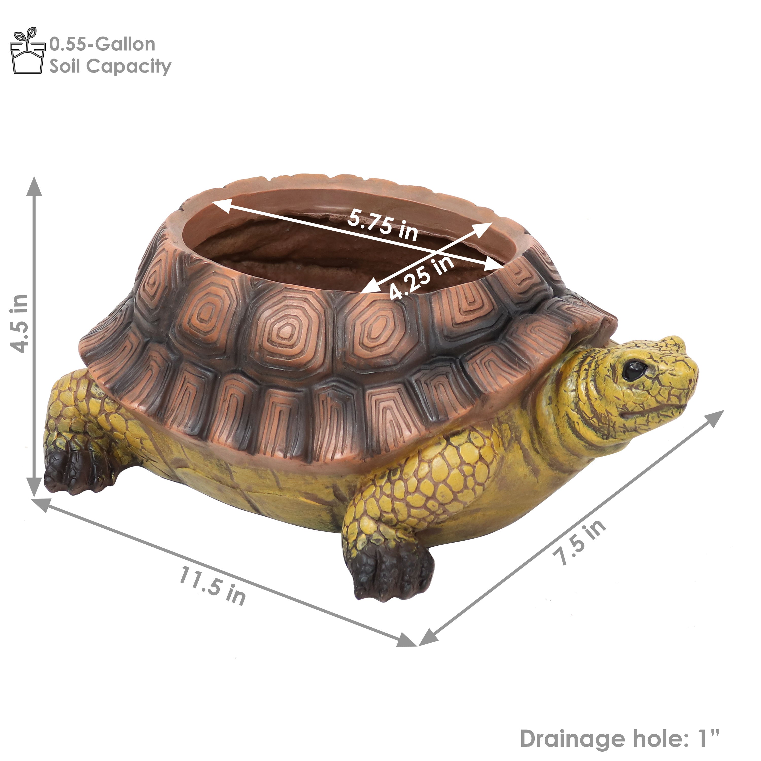Sunnydaze Teddy the Tortoise Polyresin Garden Planter - 11 Inch Cute Animal Shaped Flower Pot for Indoor Outdoor Plants, Succulents, Herbs - Perfect for Patio, Balcony, and Home Decor