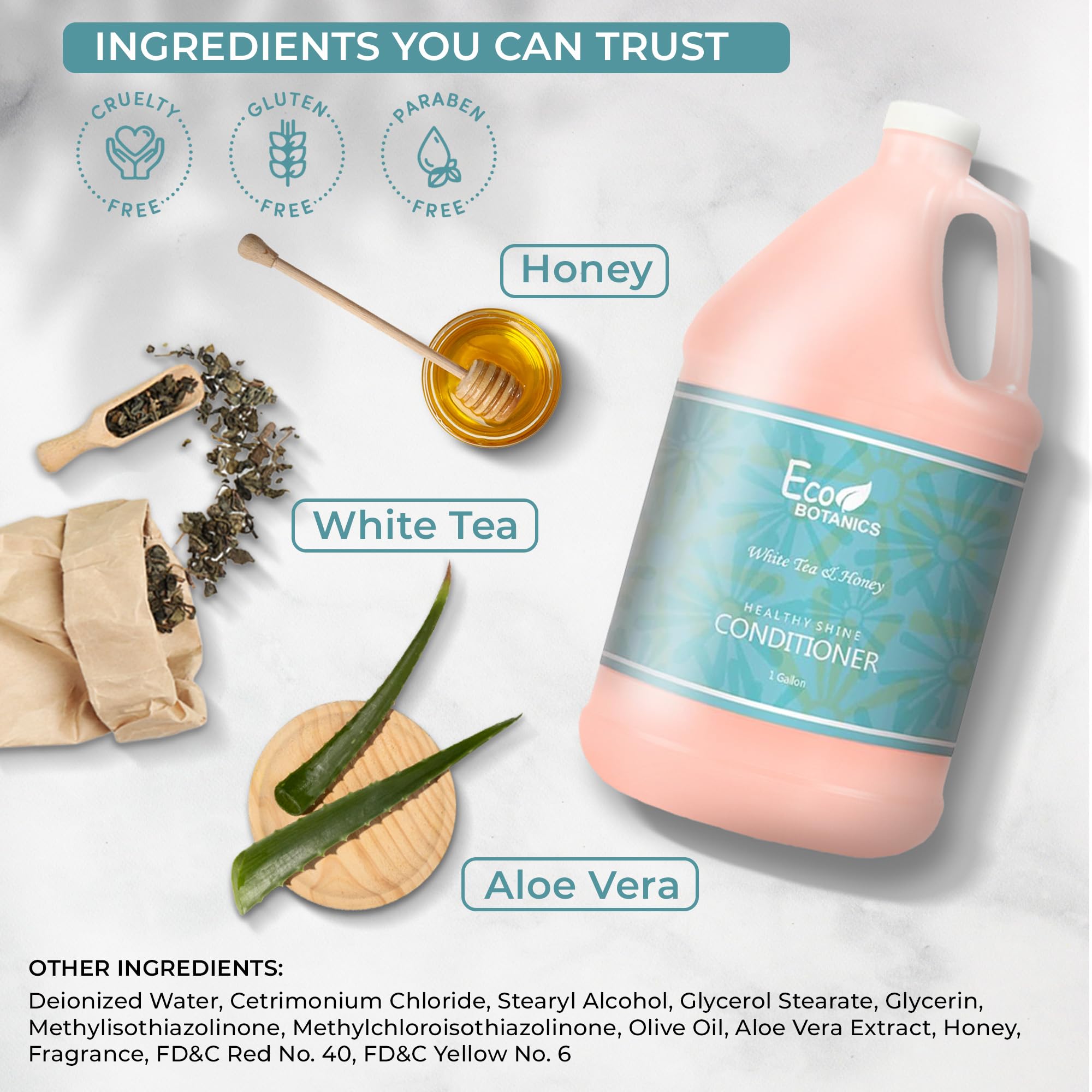 Terra Pure Eco Botanics Natural Conditioner with Raw Honey & White Tea - 1 Gallon Bulk Refill for Soap Dispensers | Set of 4 | Ideal for Airbnb, Vacation Rentals, Home Bathroom & Salon Use | Sulfate-Free, Vegan Hair Care Solution