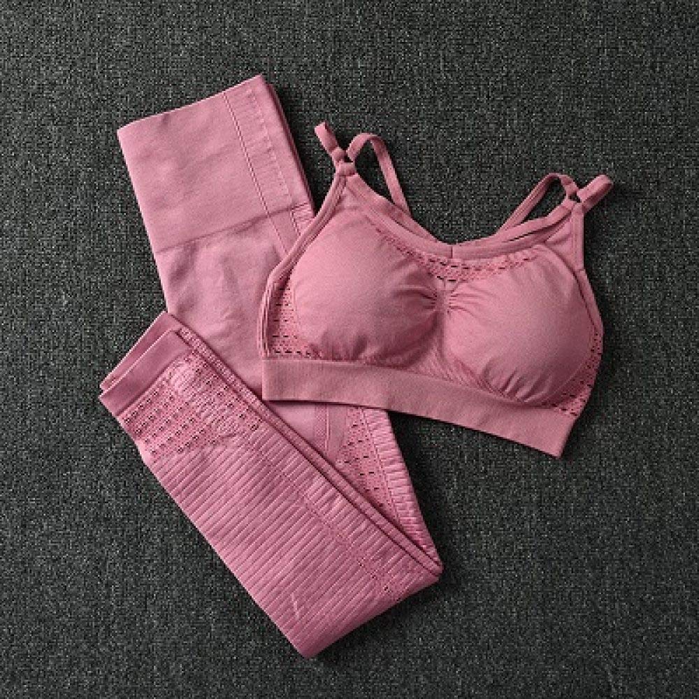 YHWW Women's 2-Piece Yoga Outfit - Breathable Hollow Out Gym Set for Yoga, Pilates & Workouts | Pink Activewear for Fitness, Running & Sports | Perfect for Gym, Home Exercise & Outdoor Activities