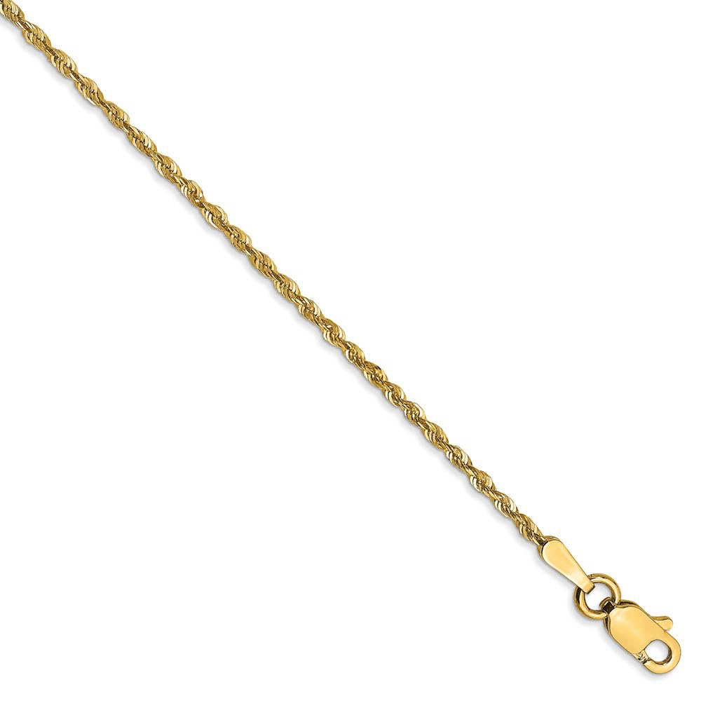 14K Yellow Gold 1.5mm Diamond Cut Rope Chain Anklet Bracelet for Women - Dainty & Elegant Jewelry Gift for Anklets, Beach Wear, Summer Outfits