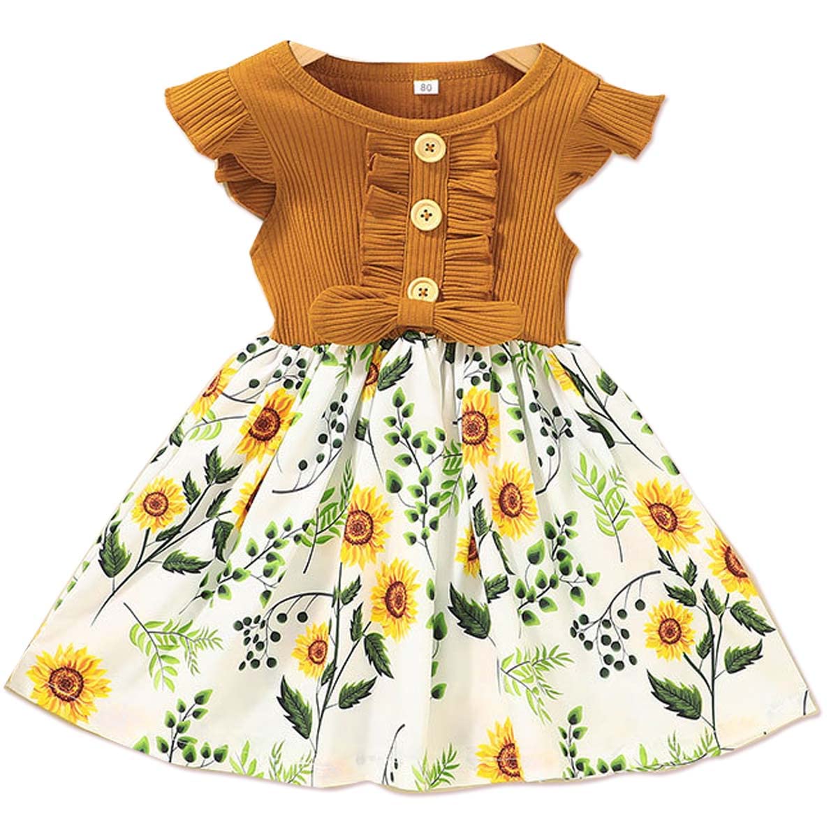 ATOBK Baby Girl Ribbed Flutter Sleeve Floral Printed Dress - Cute Toddler Overall Dress for 12 Months to 5 Years - Perfect for Birthday Parties, Family Photos & Daily Wear
