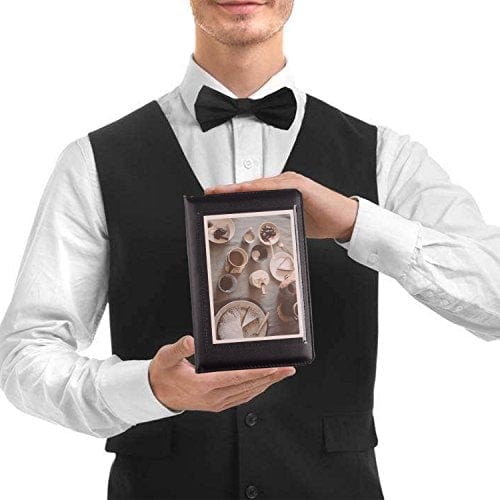 Black Faux Leather Waiter Wallet - 8×5 Inch Restaurant Server Book Organizer with Receipt & Money Holder - Perfect for Waiters, Waitresses & Hospitality Professionals