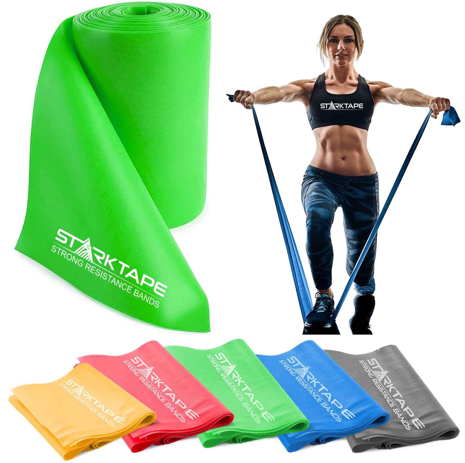 Premium Resistance Bands Set - 5 Non-Latex Exercise Bands & 8-Yard Therapy Band for Home Workouts, Physical Therapy, Yoga, Pilates and Strength Training | Medium Green | Ideal for Gym, Rehab and Fitness Enthusiasts