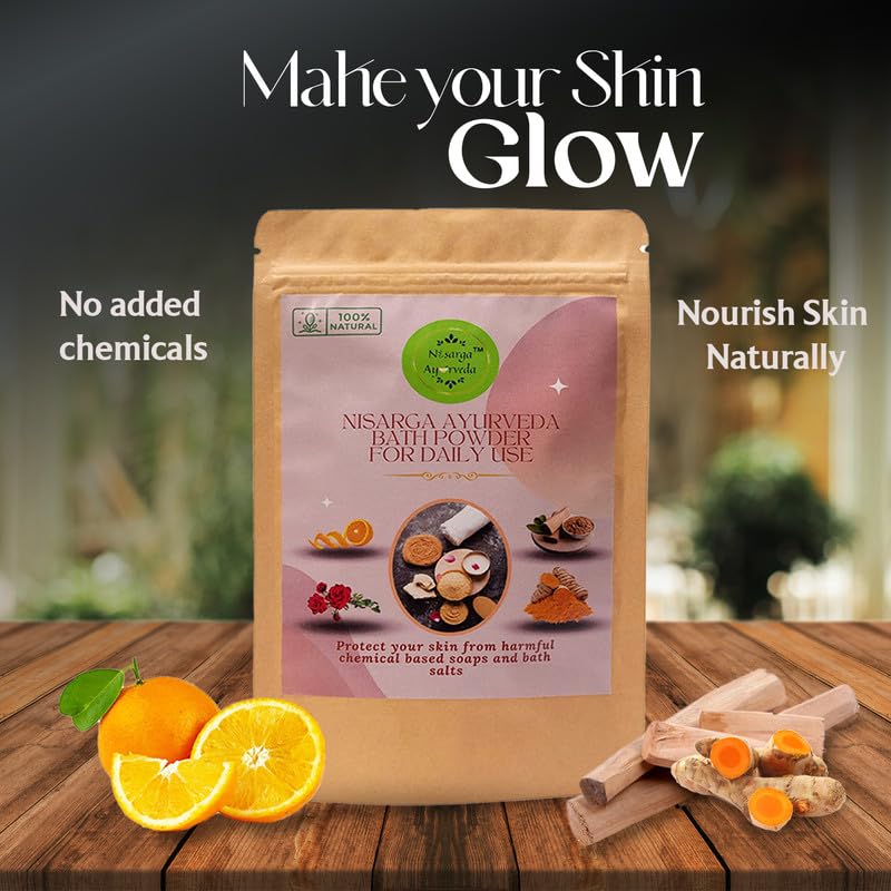 Nisarga Ayurveda Bath Powder Scrub - 100g Natural Exfoliator for Face & Body, Brightens Skin, Boosts Immunity & Protects Against Pollution | Perfect for Daily Skincare & Detox Routine