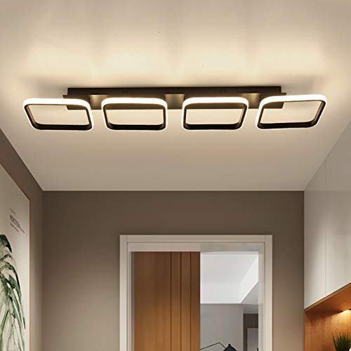 XINDAR Modern Square Acrylic Flush Mount Ceiling Light Fixture - 4-LED Semi-Flush Lighting for Living Room, Bedroom & Hallway (Black) - Energy Efficient & Stylish Home Decor