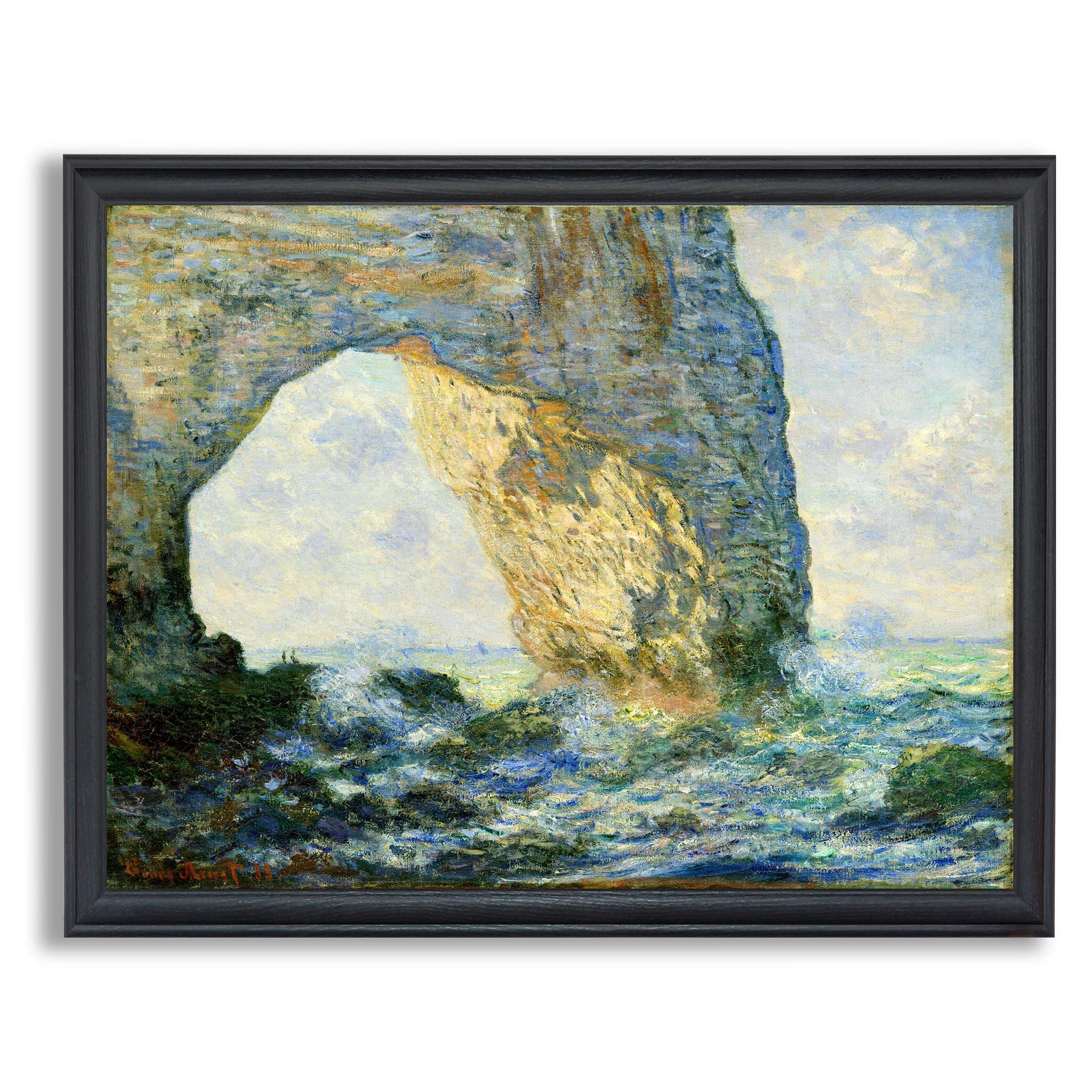 Claude Monet The Manneport Framed Canvas Wall Art - High Quality Fine Art Reproduction Painting for Home & Office Decor - Gallery Print in Wood Frame - Perfect Gift for Bedroom & Living Room Walls - Coastal & Impressionist Style Wall Decor