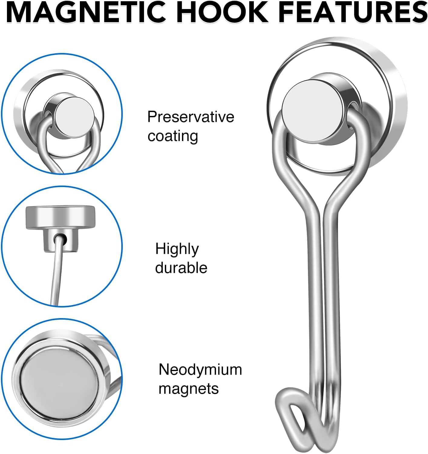 LOVIMAG 6-Pack Magnetic Hooks - Heavy Duty for Garage, Fridge & Travel