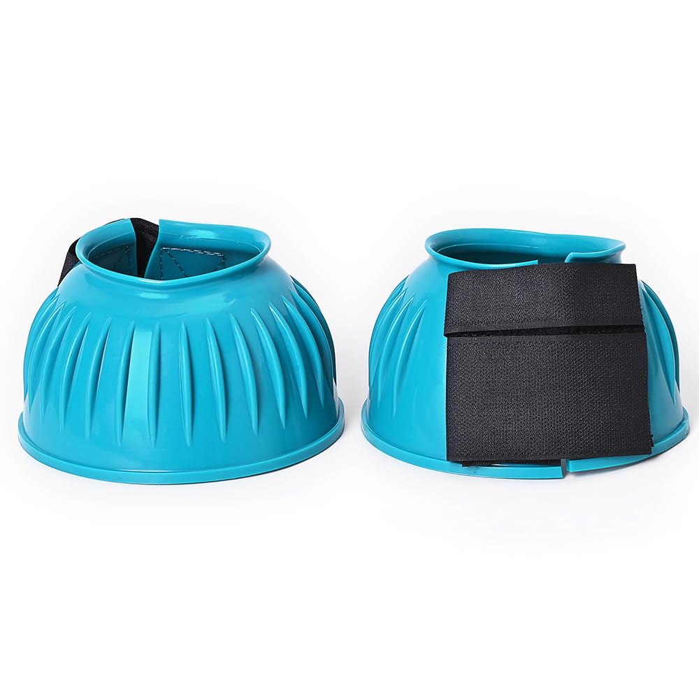 HILASON PVC Ribbed Double Hook and Loop Bell Boots for Horses - Turquoise - Durable & Secure Protection for Riding, Training, and Turnout