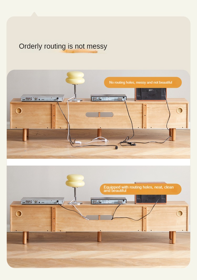 Solid Oak Wood TV Stand with Storage - Modern Entertainment Center for Living Room, Bedroom & Home Theater