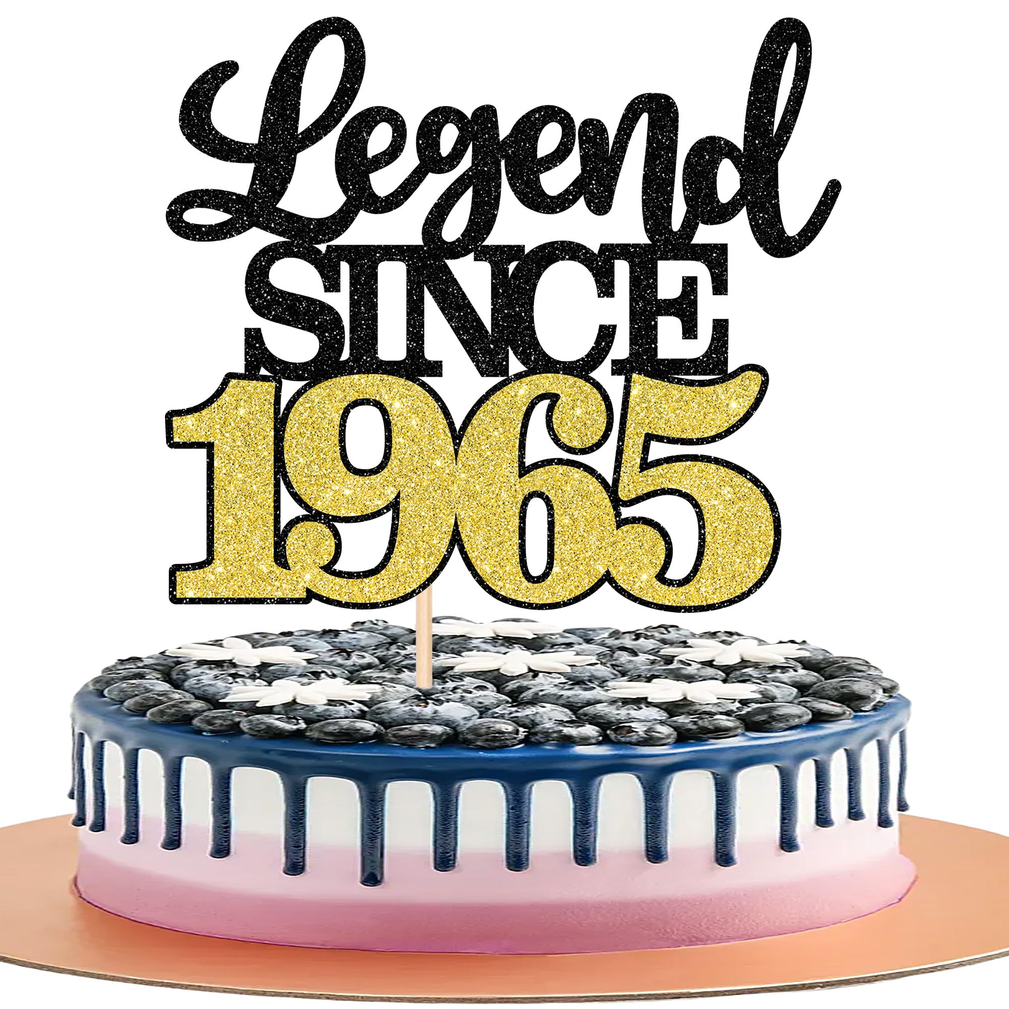 1 PCS Legend Since 1965 Black Gold Glitter 60th Birthday Cake Topper - Happy 60th Birthday Cake Pick for Anniversary, Wedding & Party Decorations - Perfect for Milestone Celebrations & Festive Events