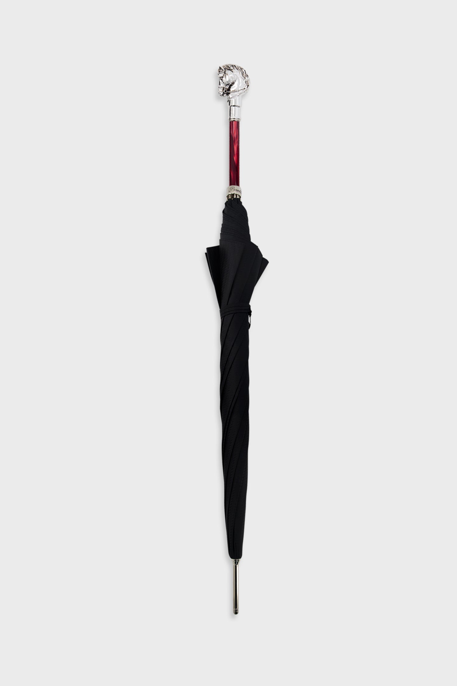 Pasotti Luxury Black & Silver Horse Design Umbrella - Elegant Rain Protection for Outdoor Events & Fashionable Accessory