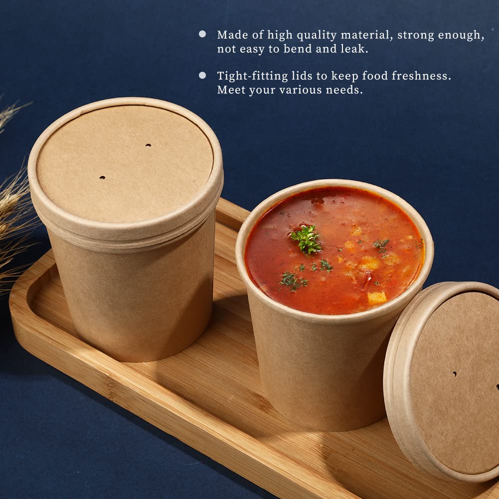 16 oz 50 Pack Disposable Paper Soup Containers with Lids - Leak Proof Food Storage Cups for Restaurants, Takeout, Catering, Ice Cream, Salads & Meal Prep - Eco-Friendly To-Go Containers for Hot/Cold Foods