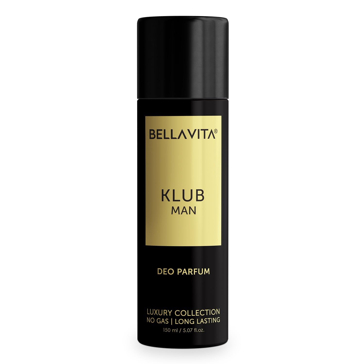 Bella Vita Luxury KLUB Man No Gas Body Deodorant Perfume for Men - Long Lasting Fragrance with Lemon, Rose & Vanilla Notes | Musky Spicy Scent | 150ml Deodorant Spray | Perfect for Daily Use, Gym & Office