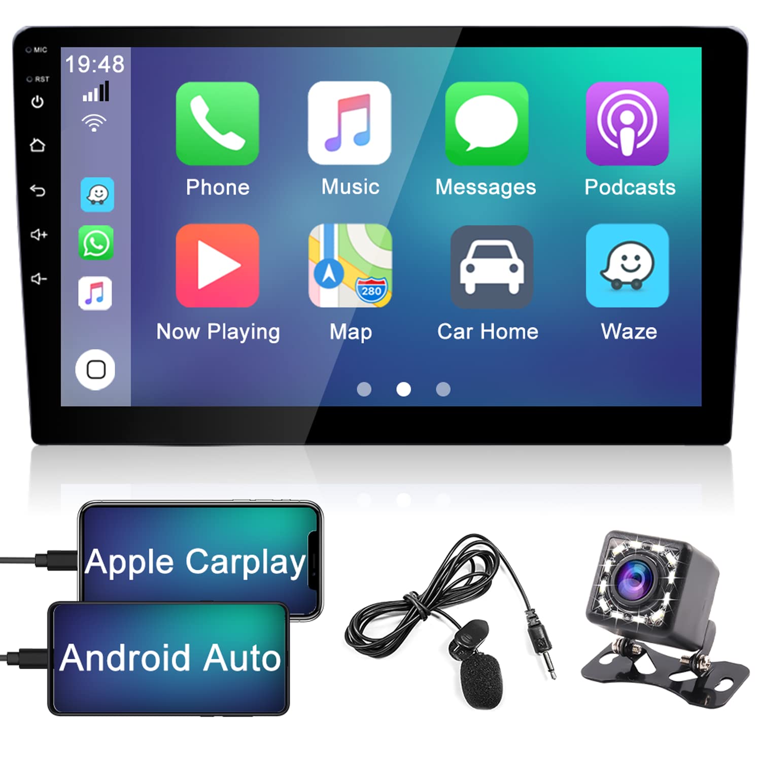9 Inch Double Din Car Stereo with Apple CarPlay & Android Auto - Touch Screen Bluetooth Car Radio Receiver with Backup Camera & Mic - Perfect for Hands-Free Calling & Navigation in Your Vehicle