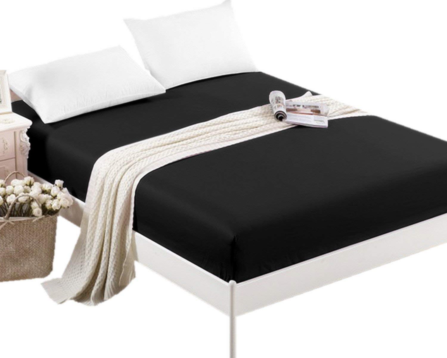 Premium 1800 Series Double Brushed Microfiber King Size Fitted Sheet - Ultra Soft & Wrinkle Resistant - Black - Perfect for Master Bedroom, Guest Room & Luxury Hotels
