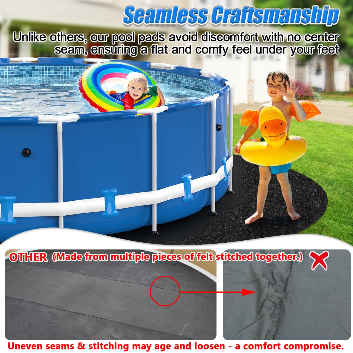 Abimars 24ft Round Above Ground Pool Liner Pad - Thick Double Density Puncture Resistant Swimming Pool Bottom Mat for Comfort & Protection | Perfect for Backyard, Inflatable & Metal Frame Pools | Black