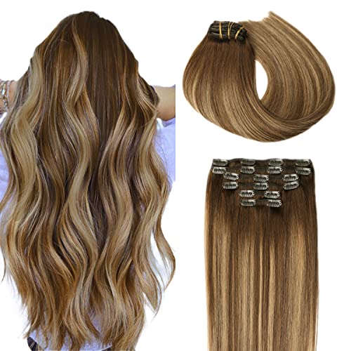 1.#4/27/4Dark Brown Balayage Caramel Blonde Highlights Brown