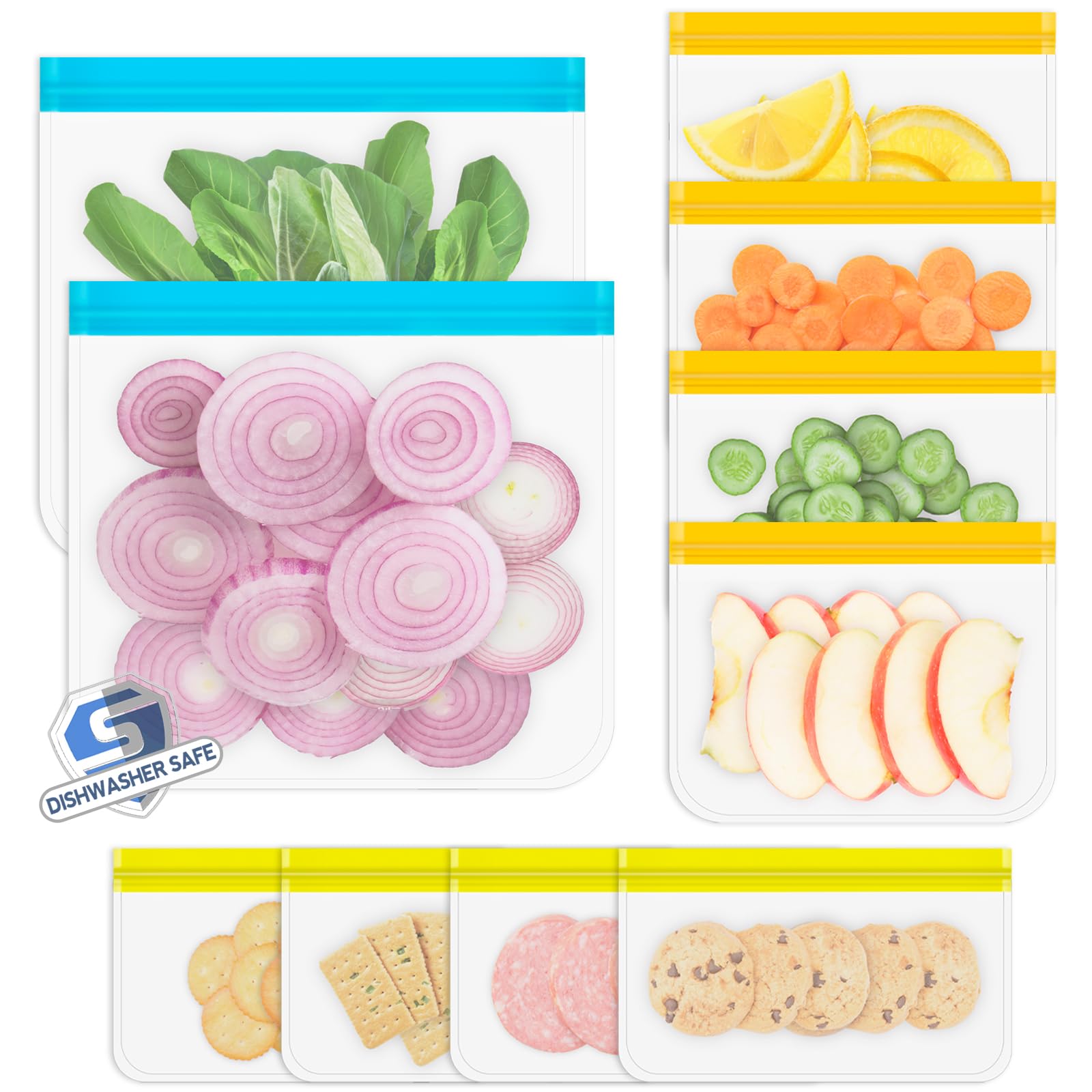 Eco-Friendly Reusable Silicone Food Storage Bags - 10 Pack Dishwasher Safe Freezer Bags (3 Sizes) for Meal Prep, Marinating Meats, Snacks & Travel | Perfect for Kitchen Organization & On-the-Go Lunches