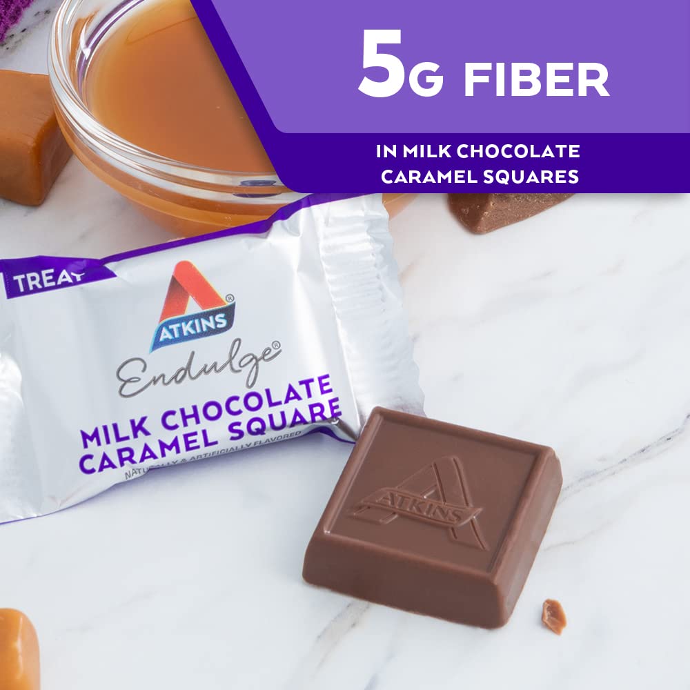 Atkins Endulge Milk Chocolate Caramel Squares - Low Sugar Dessert Snacks with High Fiber (90 Count) | Keto-Friendly Treats for Weight Loss & Healthy Lifestyle