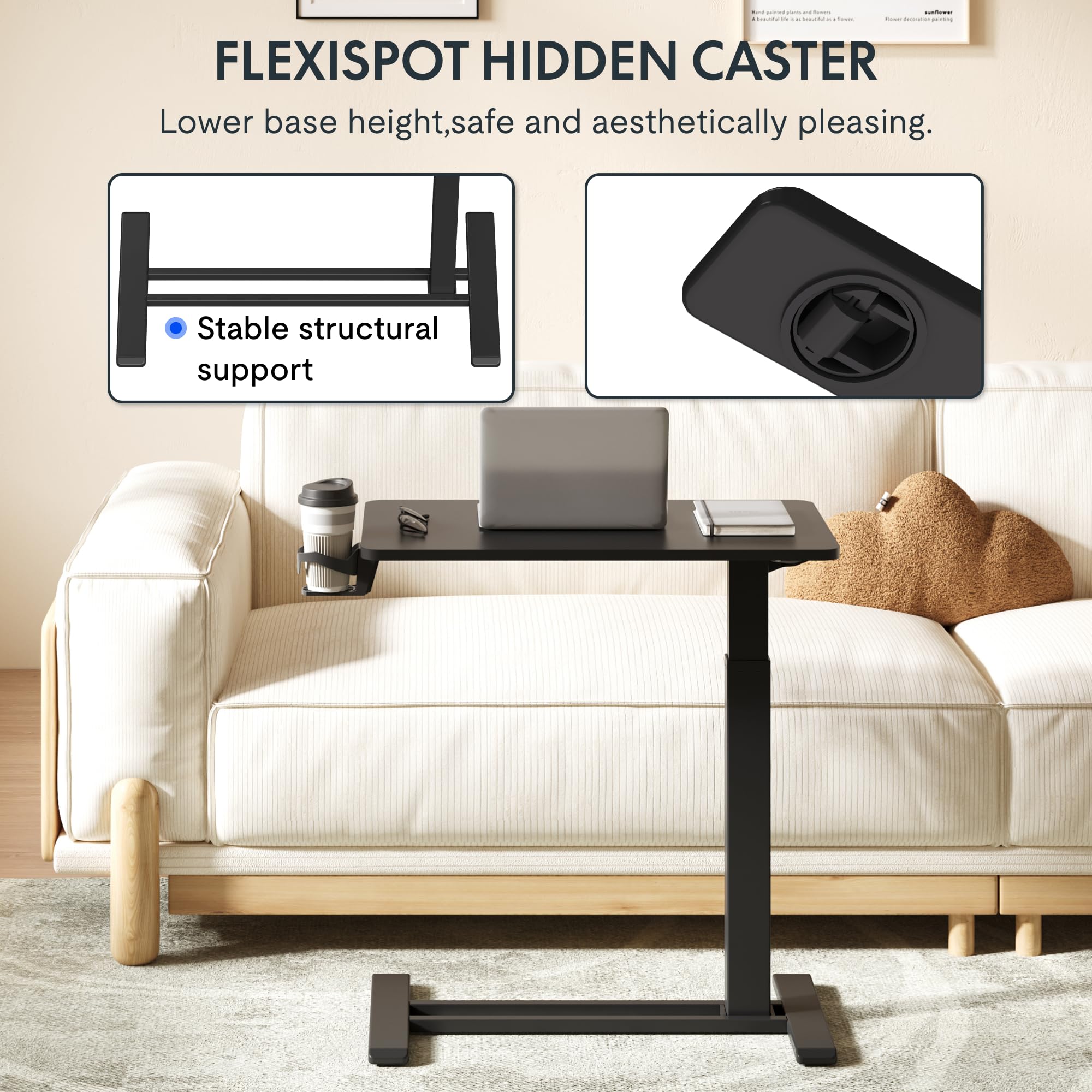 Flexispot Adjustable Overbed Table with Wheels - 27.6