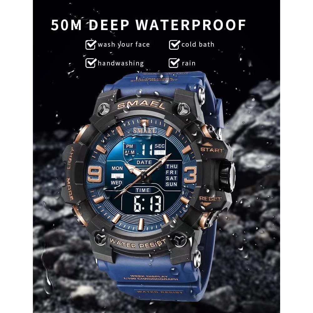 SMAEL Men's Military Digital Watch - Waterproof Outdoor Sports Watch with LED Display, Date & Alarm - Durable Wristwatch for Hiking, Camping & Adventure Activities