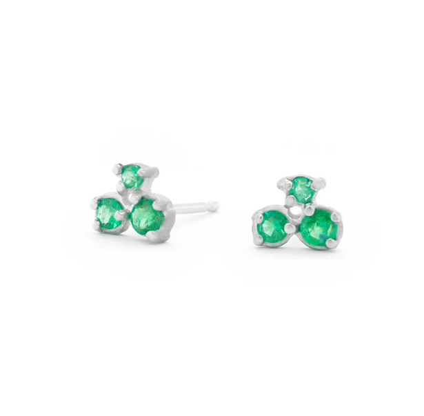 Emerald Cluster Trio Stud Earrings for Women - Dainty Green Gemstone Jewelry - Perfect for Everyday Wear, Parties & Gifts