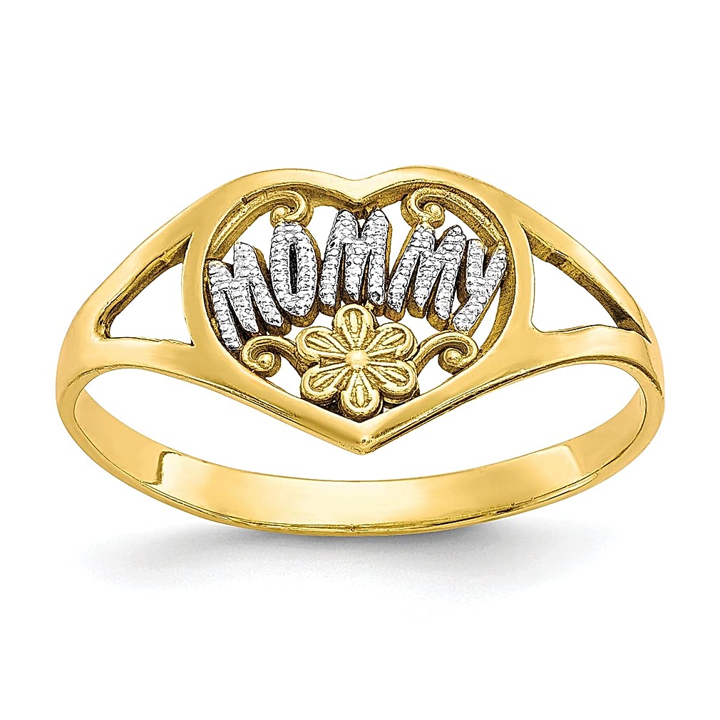 10K Yellow Gold Mommy Heart Ring - Elegant Love Jewelry for Women, Perfect Gift for Her - Ideal for Mother's Day, Birthday, Anniversary & Special Occasions