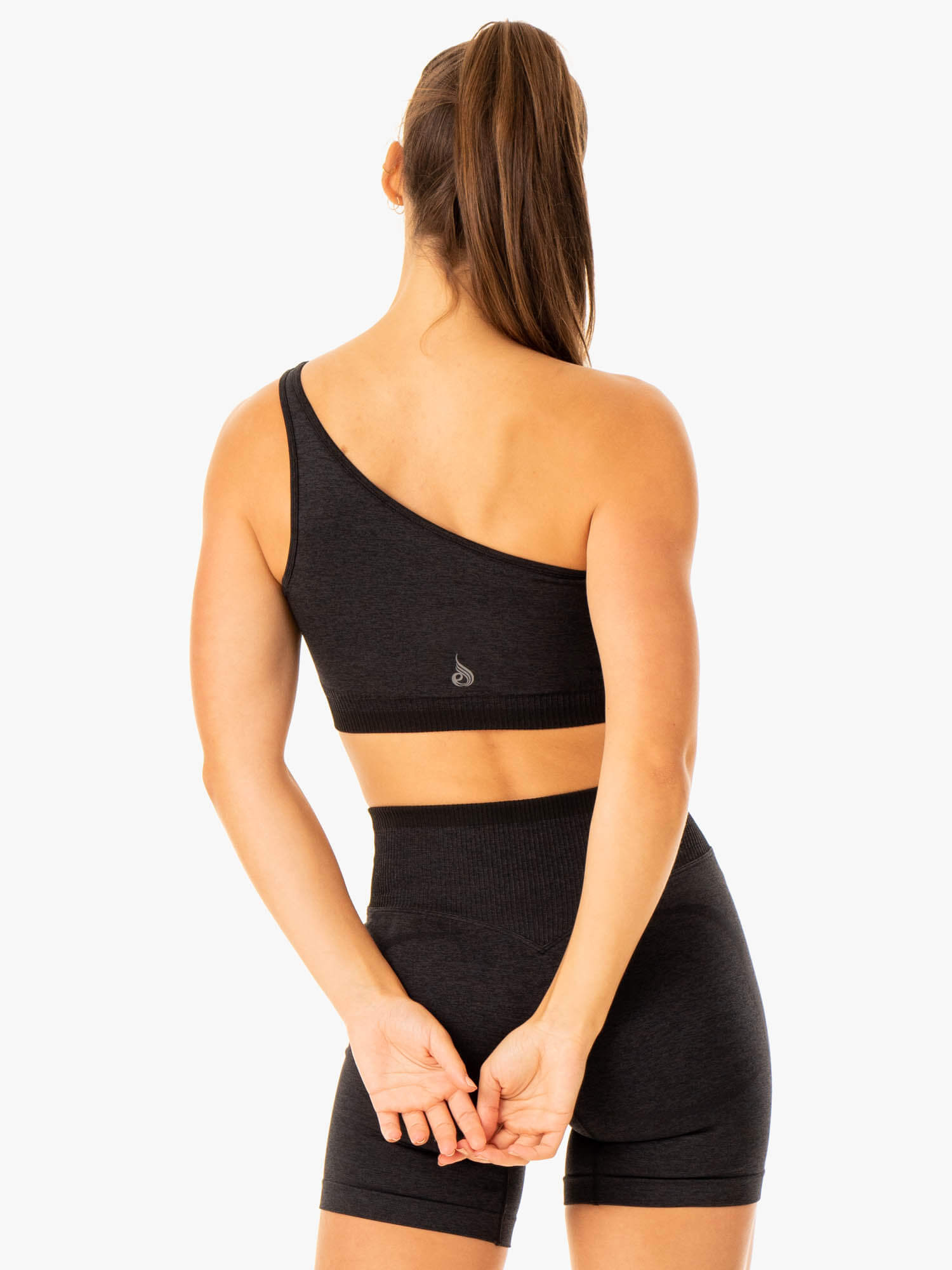 Excel Seamless One Shoulder Sports Bra for Women - Breathable Workout Top - Black Marl - Perfect for Yoga, Running & Gym