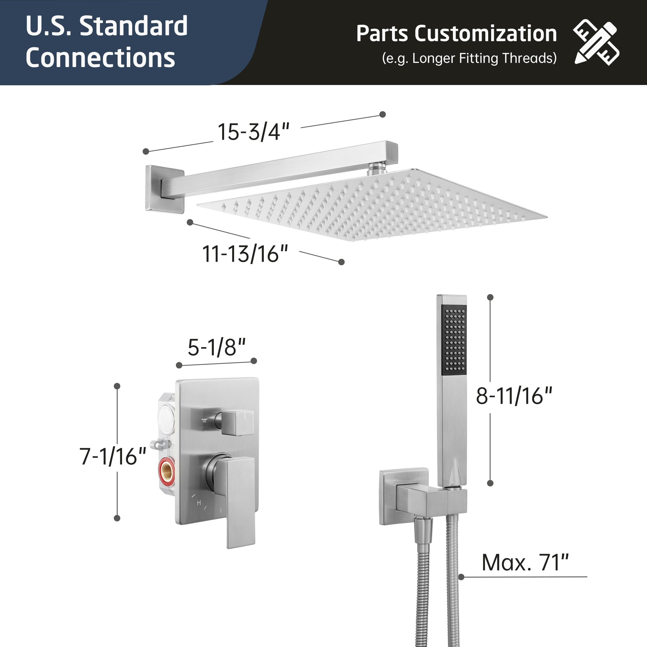 Premium 12 Inch Rain Shower Head with Handheld Sprayer - Brushed Nickel Shower Faucet Set with Pressure Balance Valve (cUPC Certified) for Bathroom Remodel & Spa-Like Experience - Model XB6230F18S12-BN