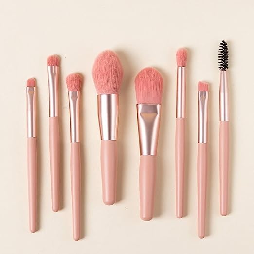 Viraaji 8-Piece Professional Makeup Brush Set - Foundation Brush, Eyeshadow Brush, Blending Brush & Travel Pouch | Complete Cosmetic Brush Kit for Flawless Makeup Application at Home or On-The-Go