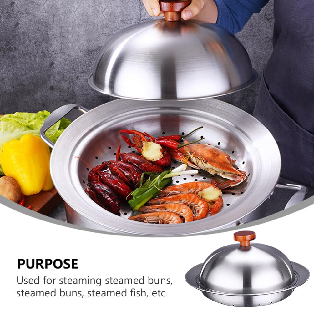 Premium Stainless Steel Asian Food Steamer with Melting Dome - Round Basting Cover for Dumplings, Vegetables & More - Perfect for Home Cooking & Traditional Asian Cuisine
