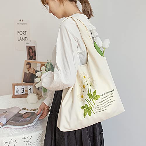 Floral Canvas Tote Bag for Women - Large Capacity Botanical Shopping Bag with Aesthetic Flower Design | Perfect for Groceries, Beach, Work & Daily Use