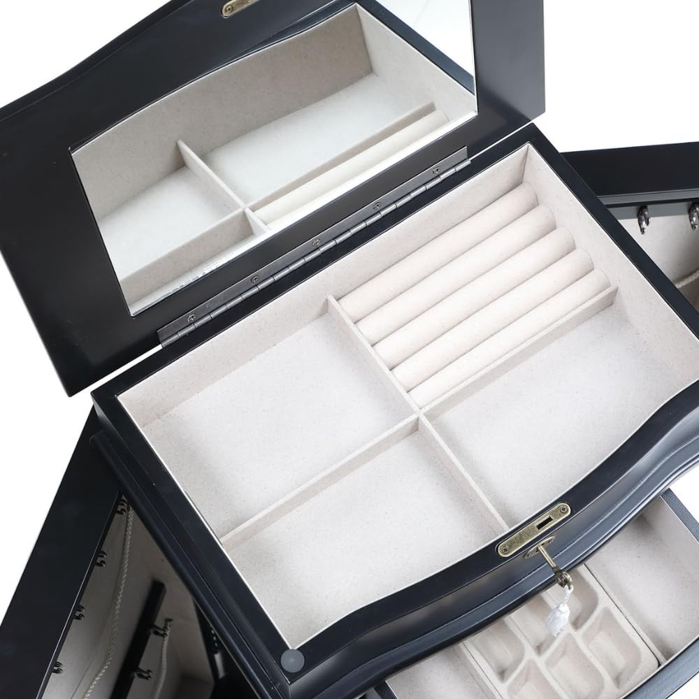Noelle Locking Jewelry Armoire with Mirror & 7 Drawers - Necklace, Earring Organizer for Bedroom