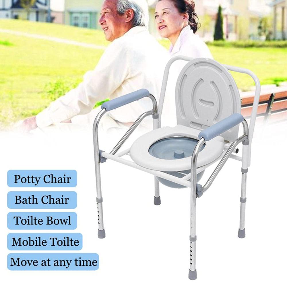 Portable Folding Commode Chair with ABS Seat & Non-Slip Feet - Elderly Toilet Shower Chair for Bedside & Bathroom Use - Lightweight Mobility Aid for Seniors at Home or Hospital