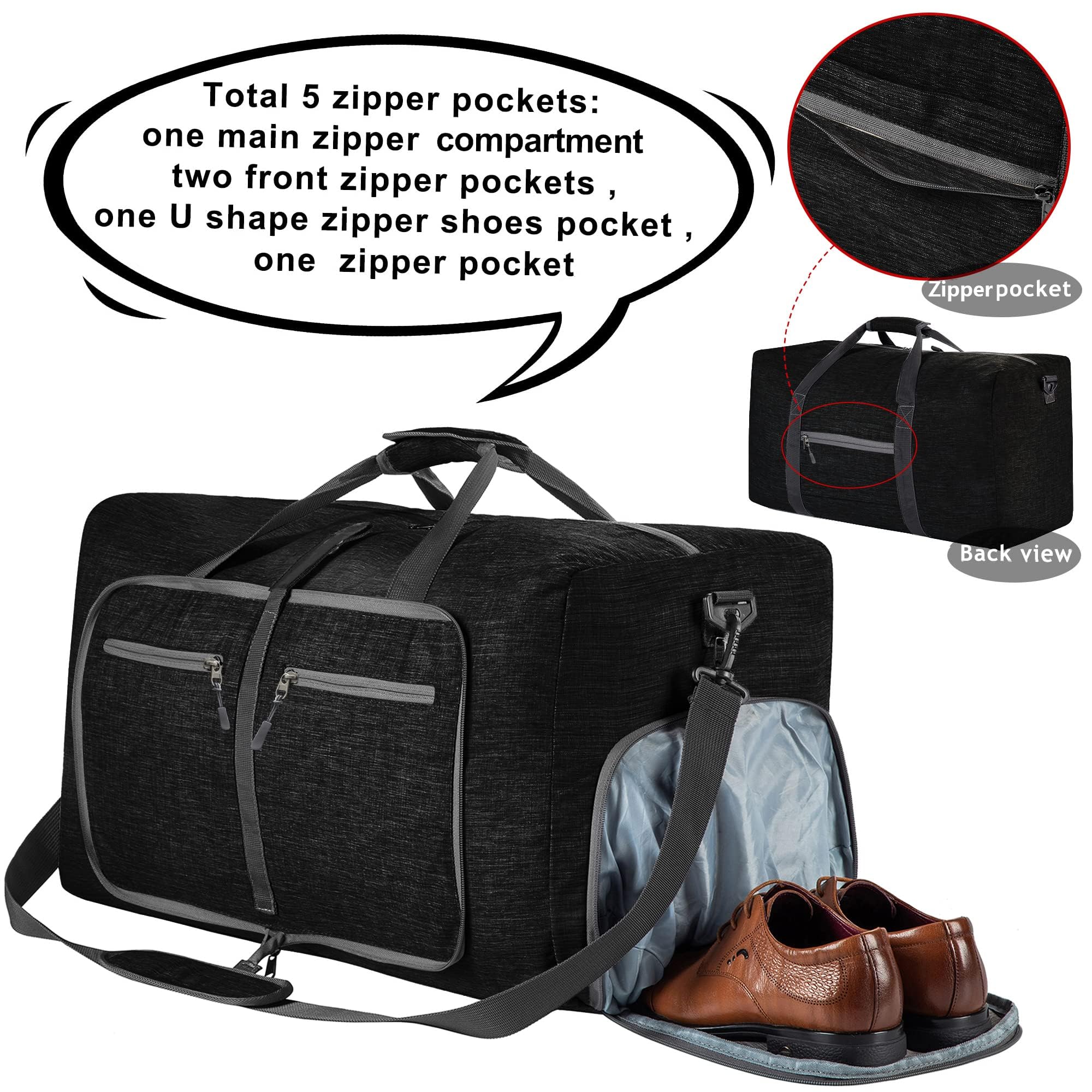 Vomgomfom Travel Duffle Bag for Men & Women - 65L/85L/115L Foldable Gym Bag with Shoe Compartment | Water-Resistant Overnight Bag for Travel, Sports, Gym & Weekend Getaways