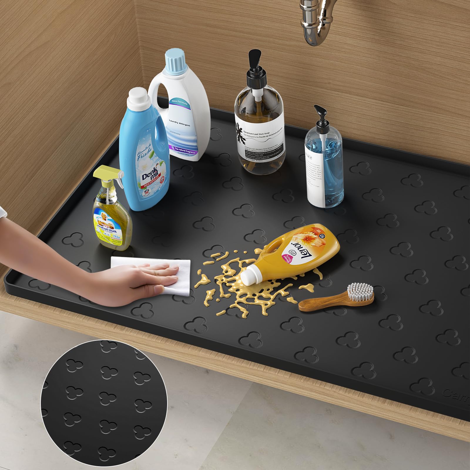 Waterproof Under Sink Mat 34x22 Inch - Kitchen Cabinet Liner for Drip Protection (Black) - Perfect for Bathroom & Kitchen Use