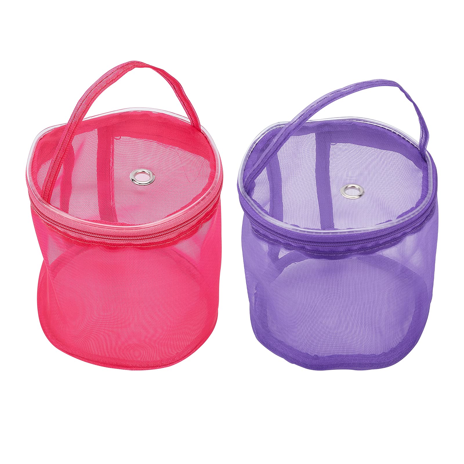 2 Pack Empty Mesh Yarn Bags - Portable Knitting Storage Organizer with Organza Fabric, Crochet Thread & Sewing Accessories Case - Perfect for Yarn Storage, Craft Projects & Travel (Fuchsia & Purple)