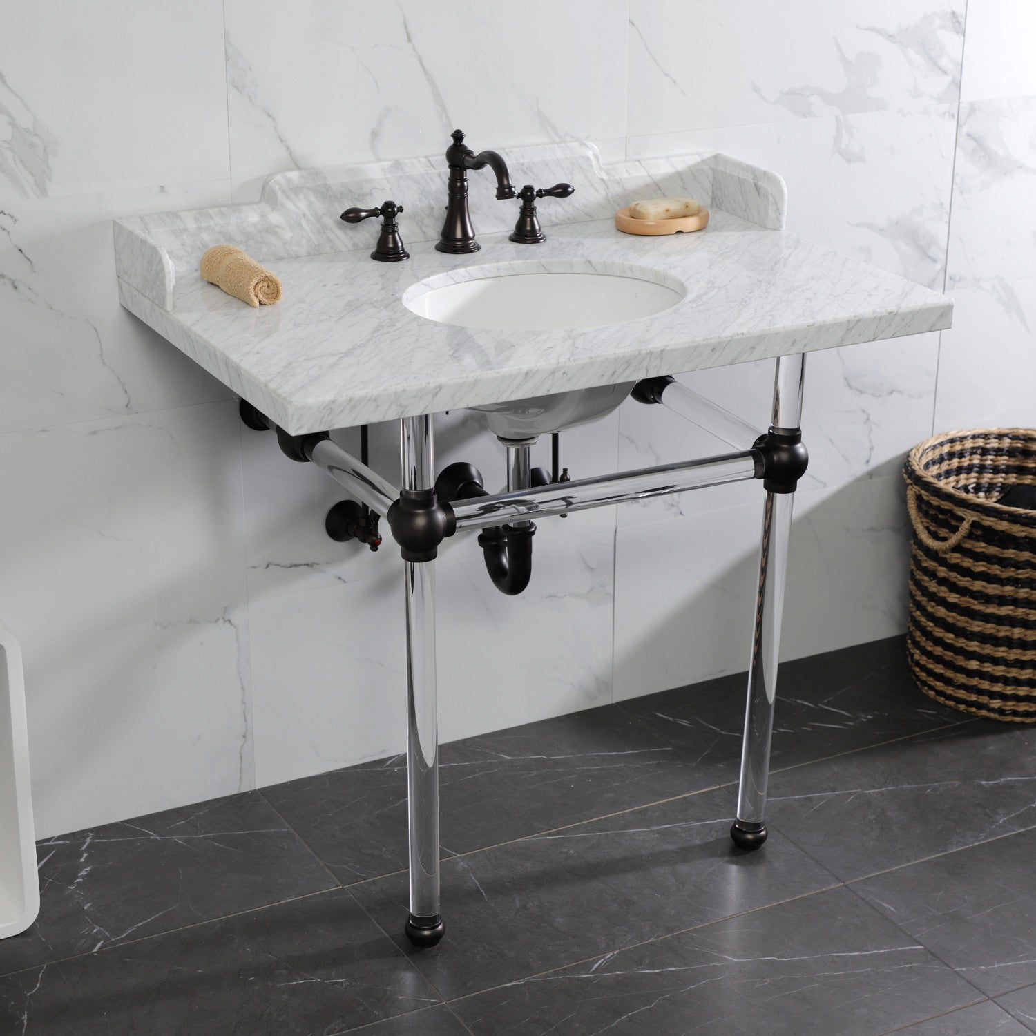 American Classic FSC1975ACL Oil Rubbed Bronze Widespread Bathroom Faucet - 3 Hole Deck Mount with 2 Handles & Pop Up Drain - Perfect for Bathroom Vanity and Powder Room Remodeling