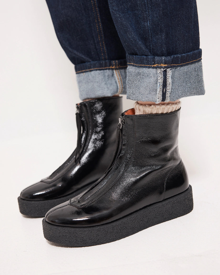 Lucent Zip Up Ankle Boots for Women - Stylish Black Crush Leather Booties | Perfect for Casual Outfits, Office Wear & Night Out