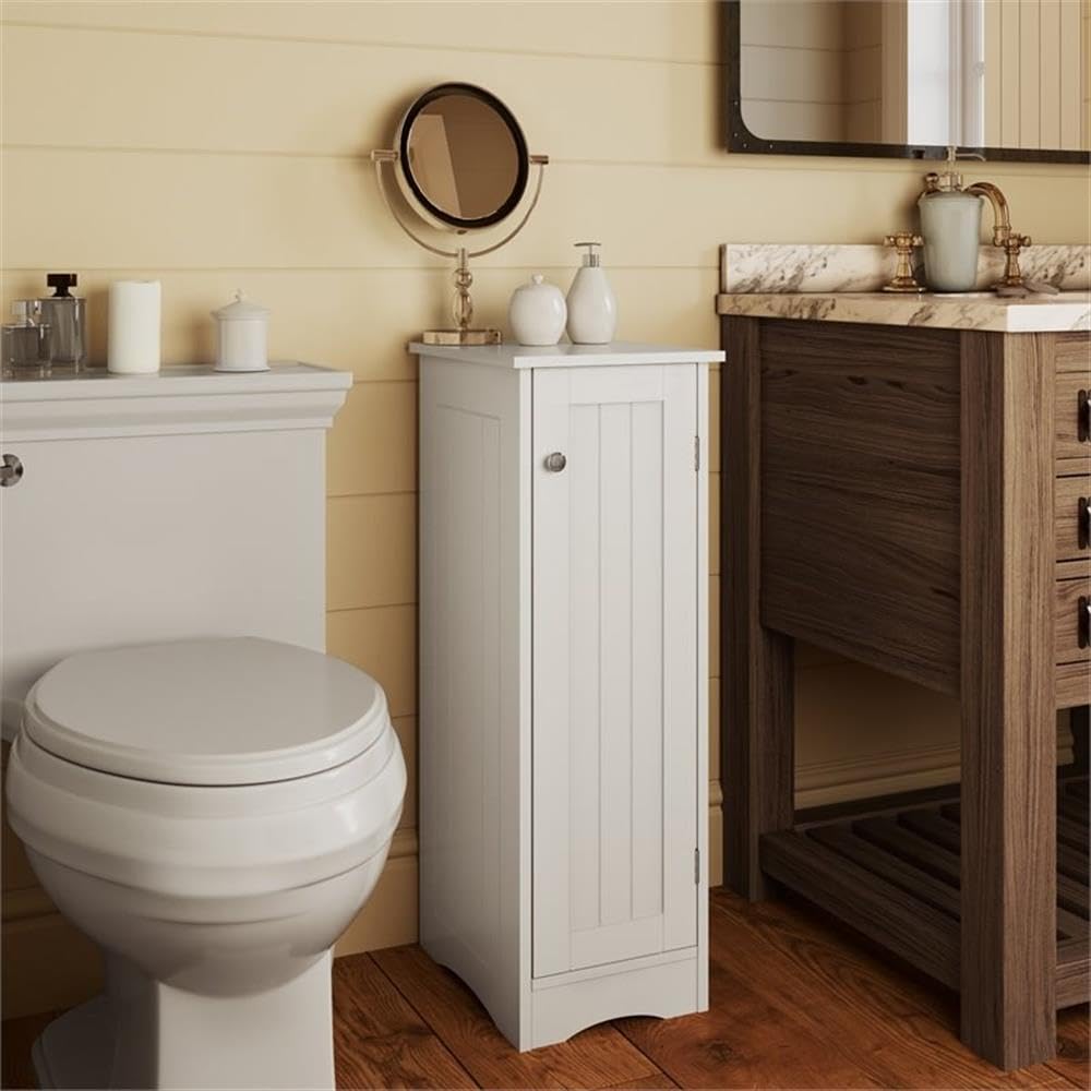 RiverRidge Ashland Slim Linen Cabinet White - Narrow Bathroom Storage Cabinet with 2 Adjustable Shelves - Space Saving Cabinet for Small Bathrooms, Bedrooms & Hallways - Perfect for Towels, Toiletries & Home Organization